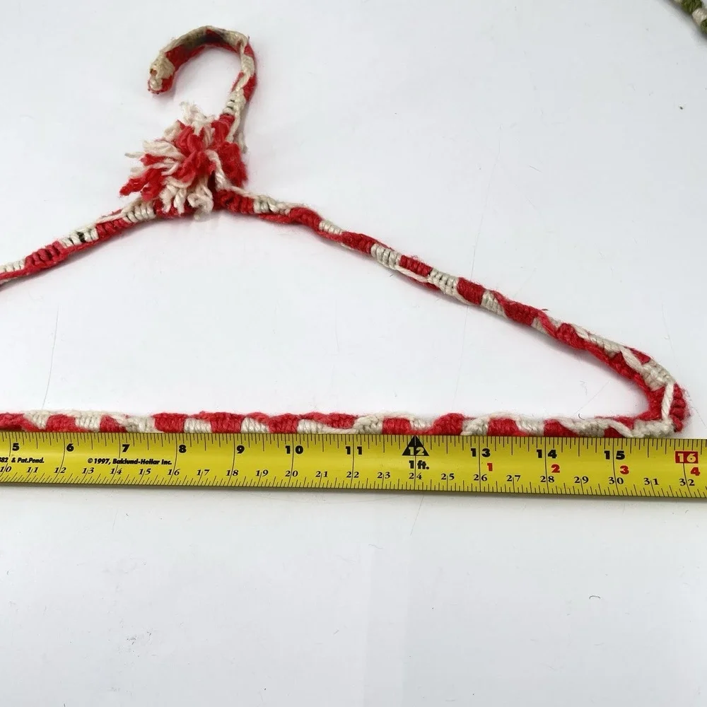 Vtg Crochet Yarn Covered Hangers Pom Pom Sturdy Double Wire Anti Slip Boho